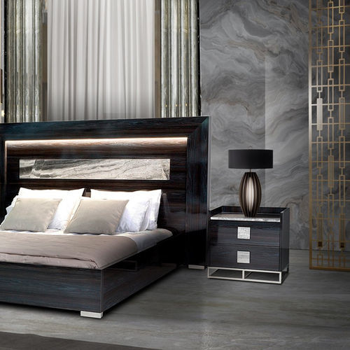 現代風ベッドサイドテーブル - ELLIOT - Stone International - 大理石 / オーク材製脚 / テック製脚