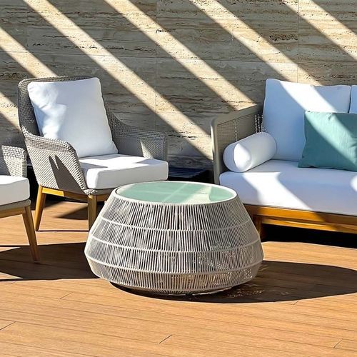 現代風ローテーブル - HARP - G&G Italia Designer Furniture - アルミニウム / ロープ / 硬化ガラス製