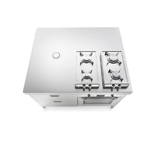 ステンレス製現代式アイランドキッチン - IC130-C60+F60/1 - ALPES-INOX - 装備 / ガス / 一体型取っ手付き