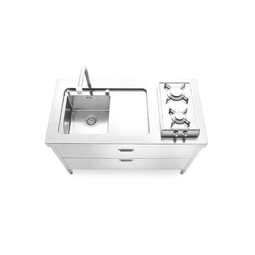 ステンレススチール製キッチン - LC 130-C120/1 - ALPES-INOX - 現代風 / アイランド / 一体型取っ手付き