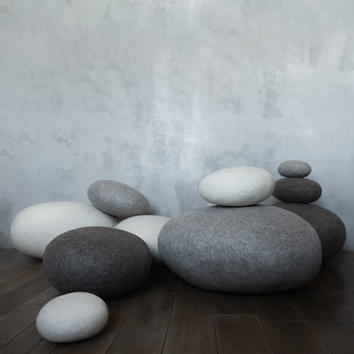 現代風プーフ - SOLID ROCKS - Katsu Stones - ウール製 / 円形 / 手作り