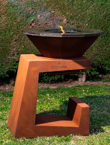 薪バーベキューコンロ - Bonfire One - D' Corten - 独立型 / ブナ材製 / コールテン鋼製