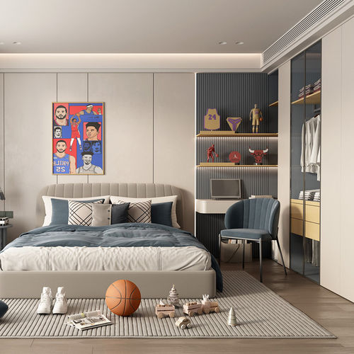 グレー子供部屋 - DFD-BR-05 - Dief Flooring - 白 / 黄色 / 青