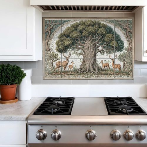 セラミック製バックスプラッシュ - MEDIEVAL TREE - Tempera Art Design - カスタマイズ可能 / 耐熱性 / アンチスクラッチ