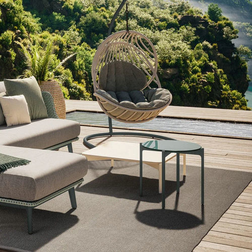 fauteuil-jardin-suspendu-tressé-pied-métallique-jaune