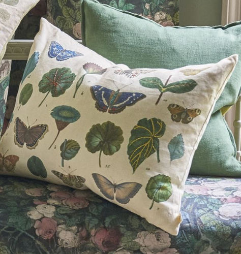 長方形クッション - A LEAF & BUTTERFLY STUDY - DESIGNERS GUILD - 動物柄 / リネン / 多色
