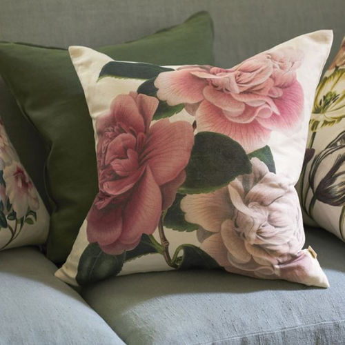 正方形クッション - CAMELLIA FOLLY TUBEROSE - DESIGNERS GUILD - 花柄 / コットン / リネン