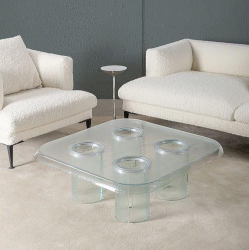 現代風ローテーブル - COUPELLE - DRIADE - ガラス製 / ガラス製脚 / 正方形