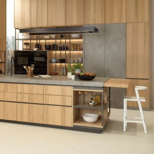 現代風キッチン - E7.00R - GAMADECOR – PORCELANOSA Grupo - 自然オーク材製 / L 字型 / 大型サイズ