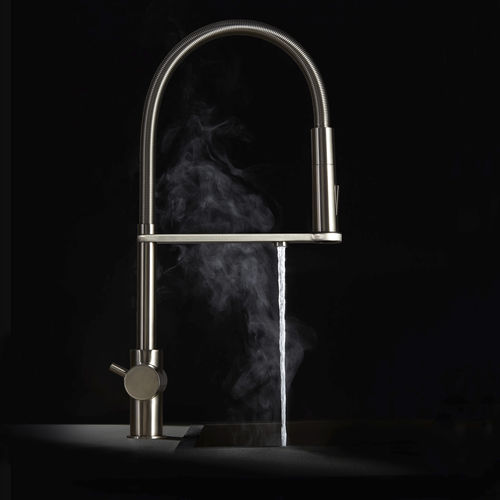 炭酸水ダブルハンドル混合水栓 - TUTTUNO® - GUGLIELMI - カウンタートップ / クロムメッキ金属 / ステンレススチール製