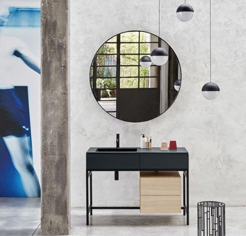 自立型洗面台 - MILANO - BASALTO  MATT BLACK  ROVERE SBIANCATO - Ceramica Cielo/チエロ - 木製 / セラミック製 / 漆塗りスチール製