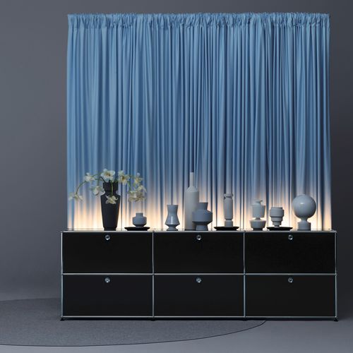 現代風サイドボード - Haller E - USM Modular Furniture - 金属製 / 埋込照明付き / 黒色