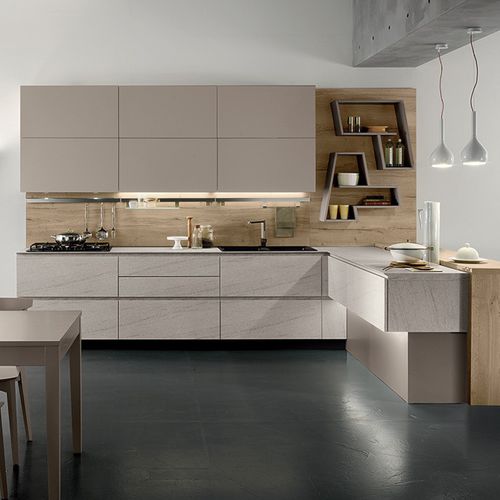 現代風キッチン - VEGA - Torchetti Cucine - ラミネート / L 字型 / ハンドルなし