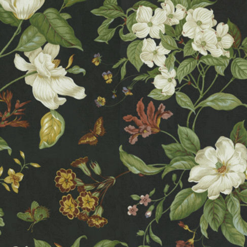 張り地 - GARDEN IMAGES BLACK - WAVERLY Div. of Schumacher & Co. - 花柄 / コットン