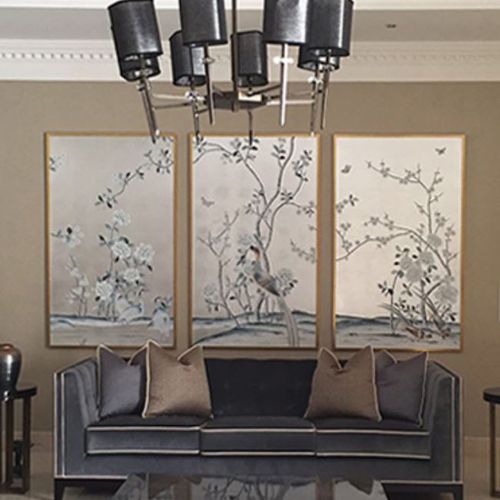 オリエンタル壁紙 - CHINESE GARDEN WITH PHEASANTS - Misha wallcoverings - 絹 / 花柄 / 自然模様