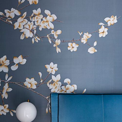 オリエンタル壁紙 - WHITE MAGNOLIA - Misha wallcoverings - 絹 / 花柄 / 黄色
