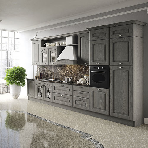 伝統的キッチン - TREVI - ARAN Cucine - 木製 / ガラス製 / L 字型