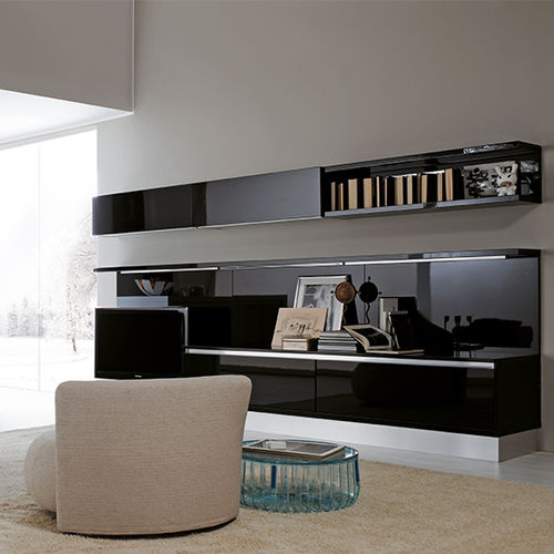 現代風テレビ用壁面ユニット - VOLARE - ARAN Cucine - ラッカー塗装ガラス製