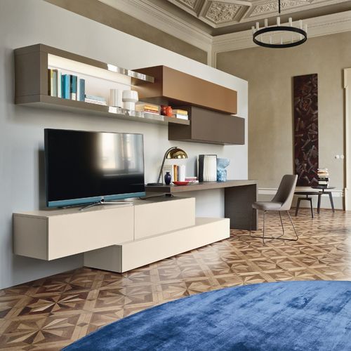 現代風テレビ用壁面ユニット - LAMPO PIANALI L6C23 - SANGIACOMO - 光沢ラッカー塗装木材 / ラッカー塗装メタル製 / モジュール式