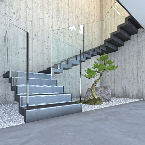 ストレート階段 - LOGICA FULL METAL T-E-GLASS - ITALIAN FASHION STAIRS - L字型 / U字型 / 金属製ステップ