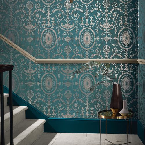 伝統的壁紙 - PALL MALL  - The Little Greene - 柄付き / メタリック エフェクト / グレー