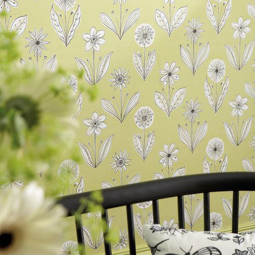 伝統的壁紙 - FLORETTE - The Little Greene - 花柄 / 黄色
