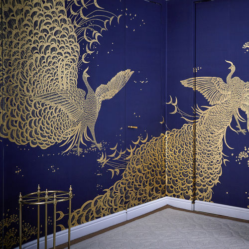 伝統的壁紙 - WHISTLER PEACOCKS - DE GOURNAY - 絹 / 柄付き / 動物柄