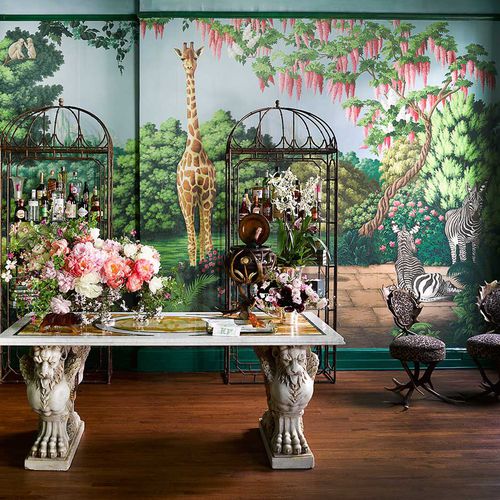 伝統的壁紙 - MADAME'S MAGICAL MENAGERIE - DE GOURNAY - 自然模様 / ファブリック調 / 手作り