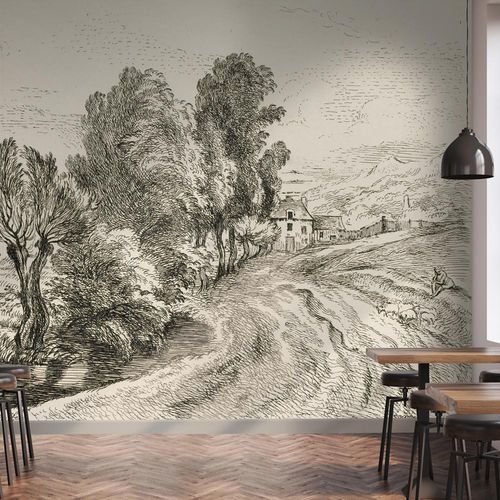 アールヌーヴォースタイル壁紙 - ÉPREUVE DU 1ER ÉTAT - LGD01 décor mural sur mesure - スケッチ / ファブリック調 / カスタマイズ可能な色