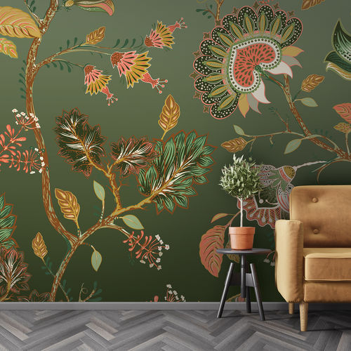 現代風壁紙 - BATIK BK3904 - LGD01 décor mural sur mesure - 花柄 / 緑 / 不織布