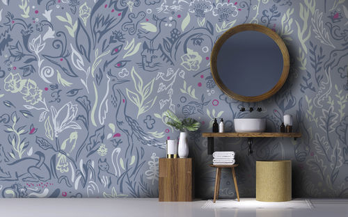 オリジナルデザイン壁紙 - FOUILLIE-FEUILLUE FF5581 - LGD01 décor mural sur mesure - パノラマ / 青 / 不織布