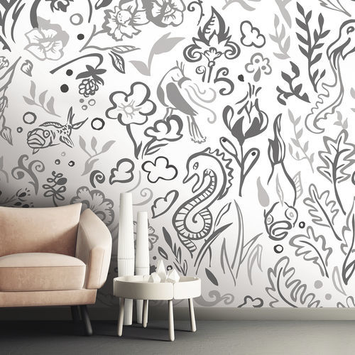 現代風壁紙 - FOUILLIE-FEUILLUE FF1759 - LGD01 décor mural sur mesure - パノラマ / グレー / 白