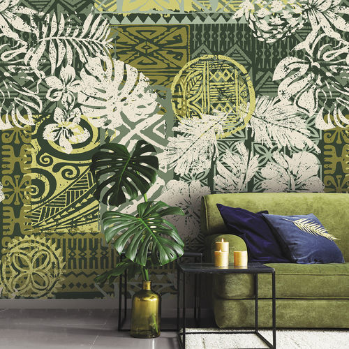 現代風壁紙 - MOOREA MR3608 - LGD01 décor mural sur mesure - 花柄 / パノラマ / 緑