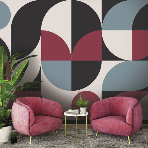 ヴィンテージ スタイル壁紙 - ARTIUM AM2702 - LGD01 décor mural sur mesure - パノラマ / 幾何学 / 青