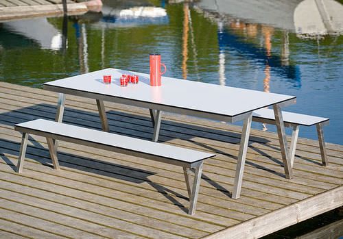 現代風テーブルベンチセット - CONCEPT H 840, H 841 - Hans Hansen Furniture - ステンレス製 / HPL / 屋外用