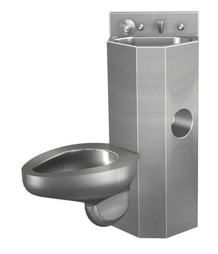 自立型トイレ - PENAL-WARE® : 1415 - Acorn - ステンレススチール製 / 公共衛生施設用 / 一体型手洗器付き