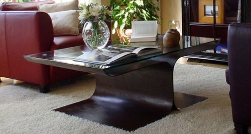 現代風ローテーブル - LOTO - GONZALO DE SALAS - ガラス製 / COR-TEN®スチール脚 / 長方形