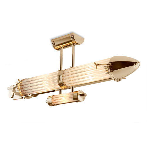 オリジナルデザインシーリングライト - ZEPPELIN GOLD - Art Deco Schneider - 管状 / ガラス製 / 光沢のある真鍮製