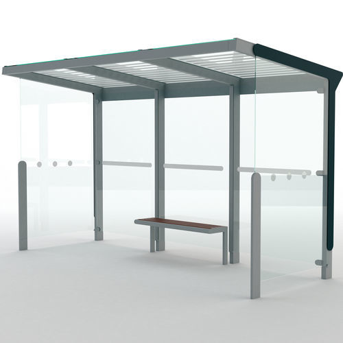 ガラス製バスシェルター - AUREO - mmcité street furniture - 溶融亜鉛メッキ鋼製 / 木材 / ポリカーボネート製