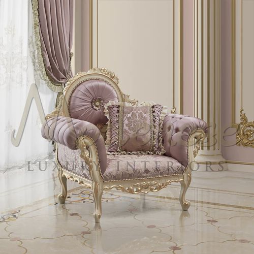 ヴィクトリアン スタイルアームチェア - 15424 - Modenese Luxury Interiors - 布製 / 木製 / ピンク