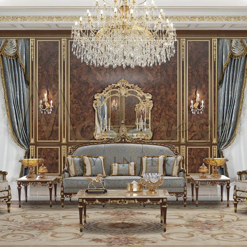 伝統的ソファー - 14464 - Modenese Luxury Interiors - 布製 / 青色 / 木製