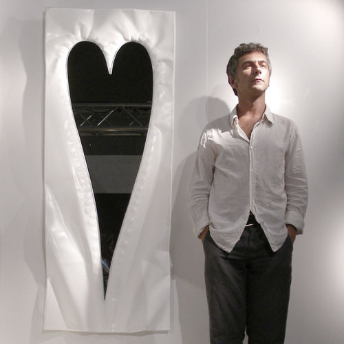 壁かけ式鏡 - CUORE BIANCO / WHITE HEART - marco mazzei - 現代風 / 長方形 / 塗装金属製
