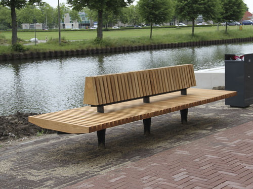 現代風公共ベンチ - PANARO - ANAE street furniture - 木製 / 粉体塗装スチール製 / 背もたれ付き