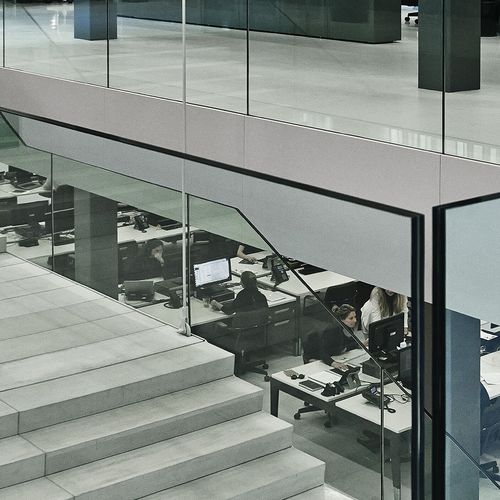 金属製手すり - G-STAR HQ, AMSTERDAM - EeStairs - ガラスパネル型 / 屋外用 / 屋内用