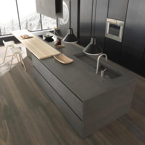 現代風キッチン - MODERNE - BALIAN BETON Atelier - コンクリートbfuhp Ductal© / アイランド / ハンドルなし