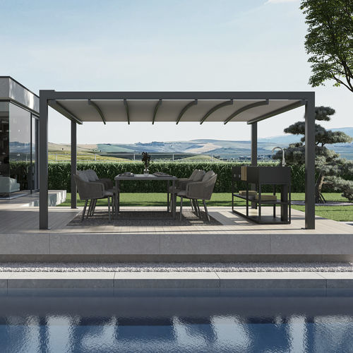 独立型パーゴラ - KEPLAN - KE Outdoor Design - 壁取り付け / アルミニウム / 布製キャノピー