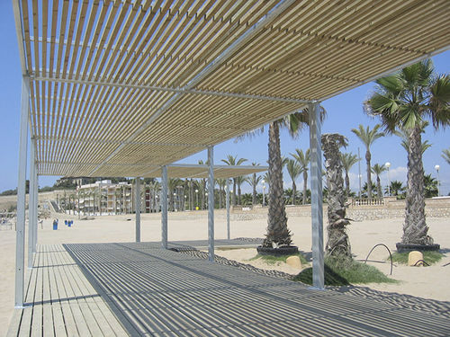 表面取り付けパーゴラ - PERGOLA HABANA 2 - URBADIS Microarquitectura - 溶融亜鉛メッキ鋼製 / 木製キャノピー / モジュラー式