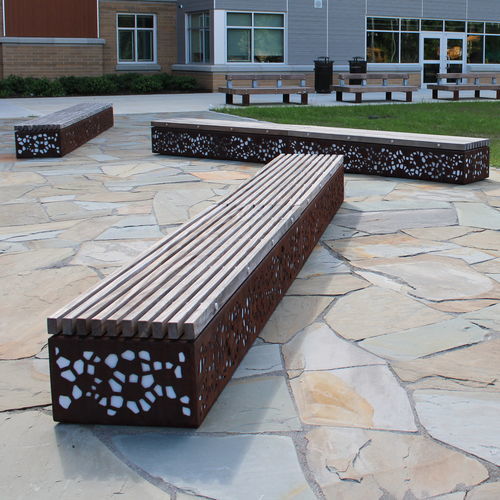 現代風公共ベンチ - SOCA - Factory Street Furniture - 木製 / 溶融亜鉛メッキ鋼製 / コールテン鋼製