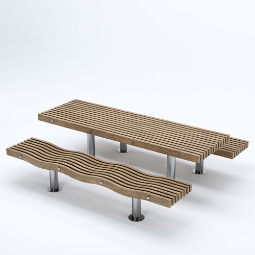 現代風テーブル - SERPENTINE - Factory Street Furniture - 木製 / ステンレススチール脚 / 長方形