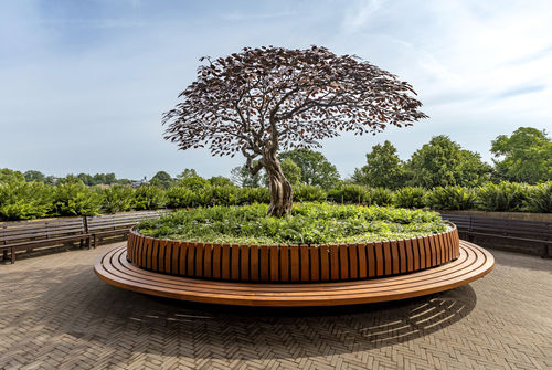 木製プランター - CUBIT - Factory Street Furniture - コールテン鋼製 / モジュラー式 / ベンチ付き植木鉢